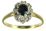 9ct Yellow Gold Ladies Oval Sapphire And Diamond Set Cluster Ring Size M