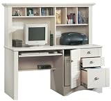 Sauder Harbor View Computer Desk with Hutch in Antiqued White