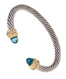 Sterling Silver Blue Topaz and CZ Bangle Bracelet