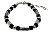 Image of Mens Surf Surfer Metal & Black Bead Beads Bracelet Wristband - C