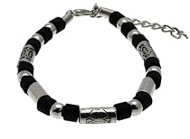 Mens Surf Surfer Metal & Black Bead Beads Bracelet Wristband - C