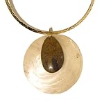 Chrysanthemum Stone Necklace 02 Choker Brown White Shell Hammered Gold Steel 17