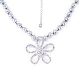 Grey Pearl with Clear Drop Flower Necklace by Margot Townsend
