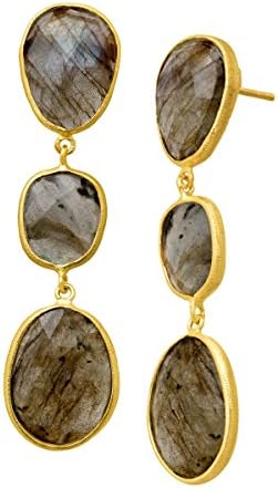 Piara 22 ct Natural Labradorite Triple Drop Earrings in 18K Gold over Sterling Silver