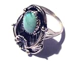 Native American Crafted Ladies Sterling Silver Leaf Ring Sz 8 1 2 with Turquoise