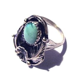 Buy Native American Crafted Ladies Sterling Silver Leaf Ring Sz 11 1 2 with Turquoise by Roger Enterprises