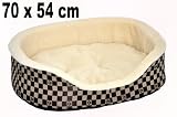 Luxus Hundebett / Hundekissen im Schachbrettdesign mit flauschig weichem Teddy-Wendekissen - BRAUN/BEIGE - Gr. M - 70x54 cm- 30269