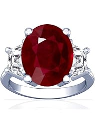 14K White Gold Oval Cut Ruby Three Stone Ring