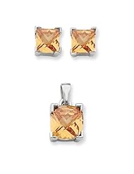 Sterling Silver Champagne Color CZ Pendant & Earrings Set
