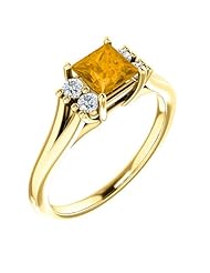 18K Yellow Gold 5.00x5.00mm Princess Cut Citrine and Diamond Ring -- LIFETIME WARRANTY