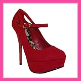 Women's Qupid Red Velvet High Heel Stiletto Platform Pumps (Neutral02)