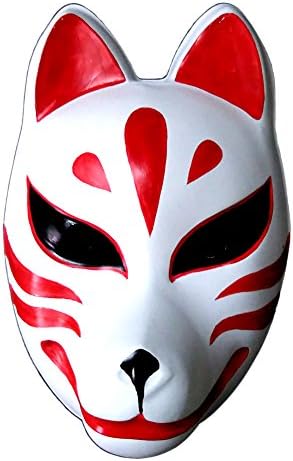 Full Face Hand Painted PVC Japanese Style Cosplay Fox Mask(Red)