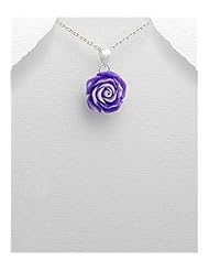Rose Resin Pendant Necklace In 92.5 Sterling Silver