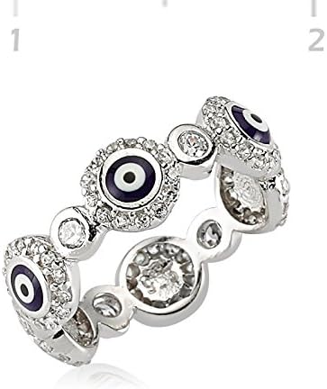 925 Sterling Silver Band, Thumb Women Charm Ring with Evil Eye (9.5)