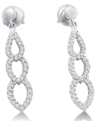 14K White Gold Micro Pave Set Round Diamond Pear Shape Dangle Earrings with Screw Back Closure - (2/5 cttw)