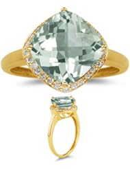 0.14 Cts Diamond & 2.99 Cts Green Amethyst Ring in 14K Yellow Gold