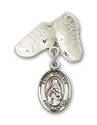 Sterling Silver Baby Badge with St. Matilda Charm and Baby Boots Pin