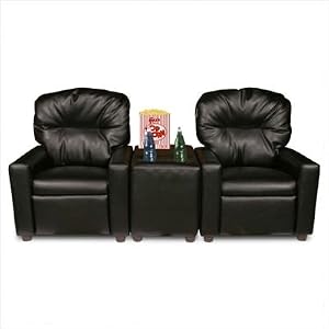 Theater Seating Leather Kids' Recliner Chair in Black