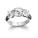 Sterling Silver Black and White Cubic Zirconia 3-Stone Ring by Cheline