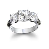 Sterling Silver Black and White Cubic Zirconia 3-Stone Ring by Cheline