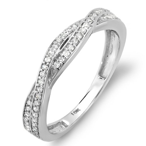 10K White Gold Round Diamond Anniversary Wedding Band Swirl Matching Ring 1/3 CT (0.33 CT, G-H Color, SI-I Clarity) online