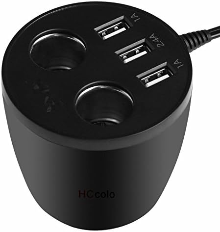 Car Charger, HCE 3 USB Ports Cup Car Charger with 2 Sockets Cigarette Lighter for Apple Android Windows Smartphones Tablets
