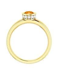 18K Yellow Gold 7.00x5.00mm Oval Cut Spessartite Garnet and Diamond Ring -- LIFETIME WARRANTY