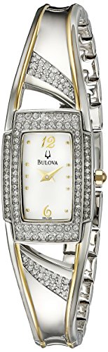 Bulova Women's 98L128 Crystal Accented Bangle Mother of Pearl Dial Watch