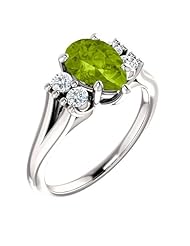 Platinum 9.00x6.00mm Pear Cut Peridot and Diamond Ring -- LIFETIME WARRANTY