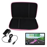 Skque Pink EVA Hard Shell Carrying Case + Clear Screen Protector + Home Wall Charger for Garmin Nuvi 1450 1450LMT