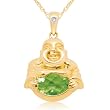 10k Yellow Gold Peridot Buddha Birthstone Pendant, 18"