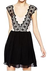 V-neck Cocktail Bubble Dress Cotton Lace Backless Summer Tunic 