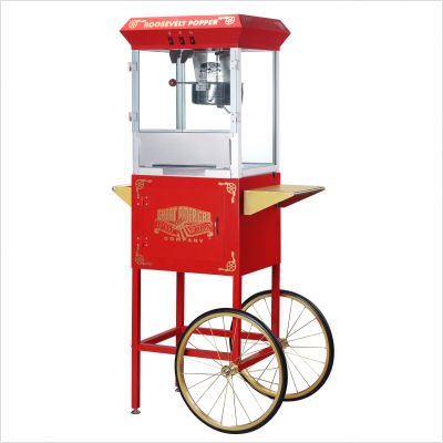 Roosevelt Eight Ounce Antique Popcorn Machine with Cart in Red