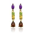 Yellow Gold Plated Sterling Silver Multi-Gemstone Earrings