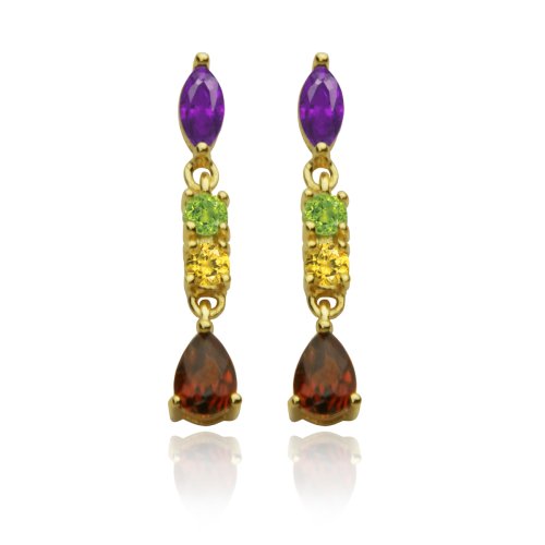 Yellow Gold Plated Sterling Silver Multi-Gemstone Earrings