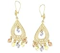 14k Yellow Tri Color Gold Dangle Chandelier Earrings 2"
