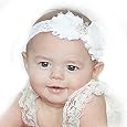 Baby White Christening Baptsim Headband- Handcrafted in the USA - On White Lace (Regular 3m-Toddler)