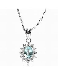 De Buman Sterling Silver Genuine Aquamarine and Zircon Pendant Necklace with Silver Chain