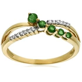 10k Yellow Gold Emerald and Diamond Journey Ring
