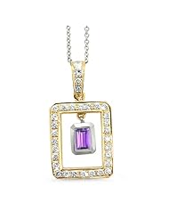 Twin Rectangular Shaped Diamond Pendant In 18K Yellow Gold With A 0.55 ct. Genuine amethyst Center Stone.