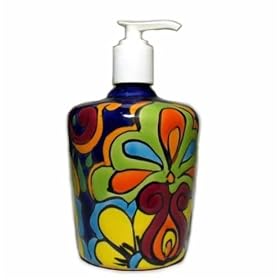 Talavera Soft Soap and Hand Lotion Ceramic Dispenser Bottle, Assorted Paint Patterns