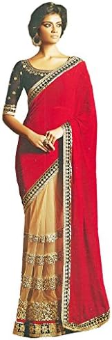 Utsav Women's Bollywood Designer Saree Lehenga Free Size Red And White