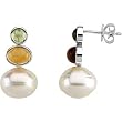 14K White Gold Paspaley South Sea Cultured Pearl, Peridot and Citrine Earrings