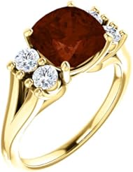 18K Yellow Gold 8.00x8.00mm Antique Cushion Cut Mozambique Garnet and Diamond Ring -- LIFETIME WARRANTY
