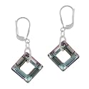 Sterling Silver Iridescent Lavender Genuine Swarovski Elements Square Drop Leverback Earrings