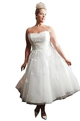 Plus Size A-line Tea Length Sweetheart Lace-Up Applique  Backless Satin/Tulle  Dress With Ruffles