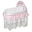 Burlington Baby Bassinet with 3 Ruffle Skirt, Pad Cover, Storage Underneath - White/ Pink