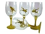ArtisanStreet's Frog Design Hand Painted Wine Glasses. Set Of Four Goblets Feature Hopping Green Frogs. One Of A Kind & Signed By Artisan.