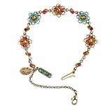 Victorian Elegance Michal Negrin Charming Bracelet Designed with Turquoise and Multicolor Swarovski Crystal Flowers and Brass Ornaments - Special Ordered and Shipped by Genuvo within 2 to 3 Weeks