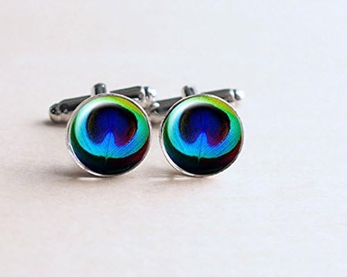 Gift for Him, Peacock Cufflinks Cuff Links, Peacock Wedding, Bird Cufflinks, Gift for Him,